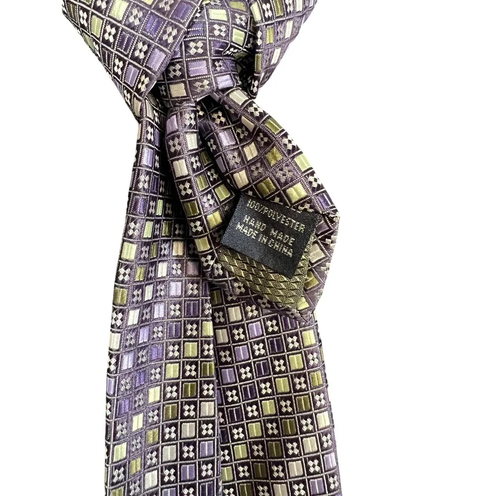 Bill‎ Blass Essentials Necktie Purple Geometric Pattern Men's Fashion Accessory
